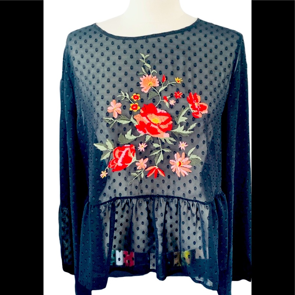 Sheer Black Dotted Swiss Mossimo Blouse Large - Picture 1 of 4